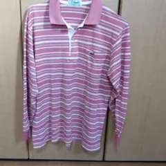 Crocodile 長袖ポロシャツ ピンクストライプ