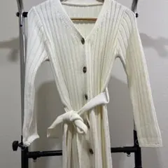 アイボリー リブ編み ニットワンピース