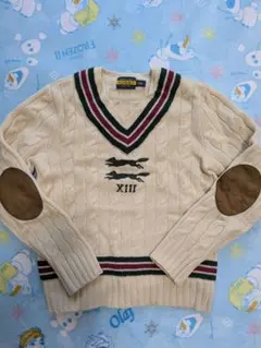 ラルフローレン　RUGBY　Vネック ニット セーター 肘当て付き クリーム