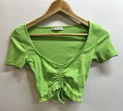 ZARA 半袖 クロップドTシャツ ギャザー　リブ編み