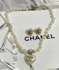 CHANEL　ハート　パール　ネックレス　ピアス　セット