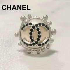 【希少・美品】 CHANEL リング 指輪 ココマーク 黒 シルバー パール