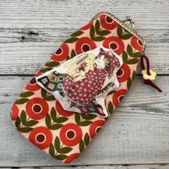 ★SALE★ネスホーム 縦長がま口ポーチ キャットラテ×レトロフラワー メガネ