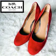 coach コーチ　パンプス　スウェード　チャンキー　太ヒール　シグネチャー