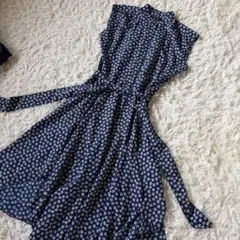 81 美品ラルフローレン 花柄総柄 シャツワンピース ウエストリボン L相当