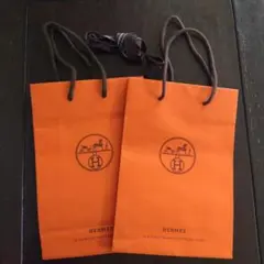 HERMES オレンジショップ袋小型2枚リボンセット