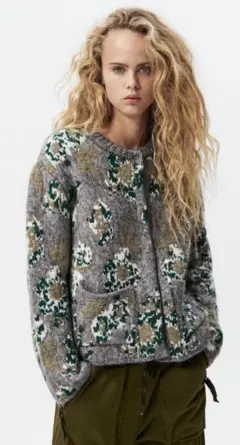 【新品未使用】ZARA フラワージャガード ニット カーディガン М ザラ