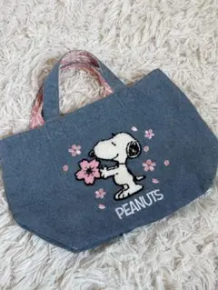 スヌーピー 刺繍 デニム トートバッグ 桜