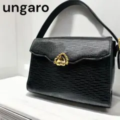 エマニュエルウンガロ　フォーマルハンドバッグ　ゴールド金具　レザー型押　ブラック