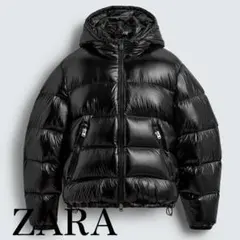 ZARA ブラック フード付きダウンジャケット