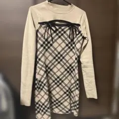 GRL チェック柄フロントオープンリボンニットミニワンピース［ru1372］