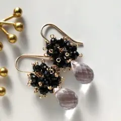 優しくなれるよ♡ピンクアメジスト✳ブラックスピネル14kgfピアス