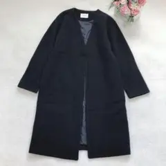 ビューティー＆ユース ノーカラーロングコート ボタンレス アウター シンプル 紺