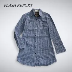 E3-009 FLASHREPORT ストライプデニム調シャツ S 細身のサムネイル