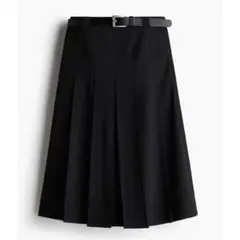 H&M ベルテッドプリーツスカート ブラック 黒 サイズ 34