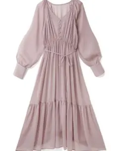 GRL（グレイル）ぺチワンピ付きVネックシアーティアードワンピース[js09]