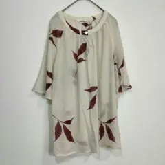 MIMOSE リーフ柄  シアー ブラウス フリル袖 チュニック 日本製