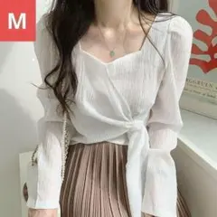 ブラウス　M　ホワイト　白　アシンメトリー　おしゃれ　長袖　ビジネス　きれい系