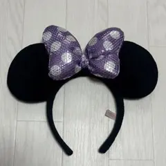 ミニー スパンコール 紫 カチューシャ ドット 水玉 リボン ディズニー
