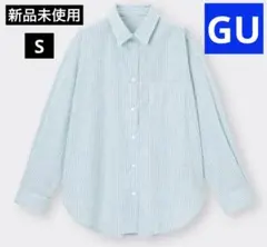 新品未使用　GU ストライプ　オーバーサイズシャツ グリーン　ジーユー　S