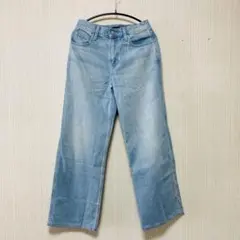 ユニクロ ワイドストレートデニム 23 S 低身長 ライトブルー