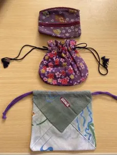 ハンドメイド　巾着袋など3点