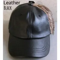 【 特価 】 送料込 新品 キャップ サイド ファー レザー ローキャップ 黒