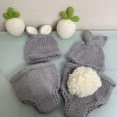 ニューボーンフォト衣装2点セット 双子 うさぎ　新生児　赤ちゃん　ニット　可愛い