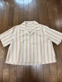 MOUSSY STRIPED OPEN シャツ ベージュ ストライプ 半袖