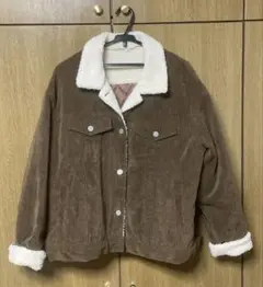 ブラウン コーデュロイ ボア襟ジャケット