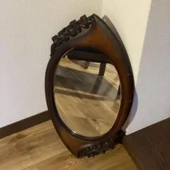 【ヴィンテージ】⁂木彫りの壁掛けミラー⁂幅30cm:高さ53.5cm⁂