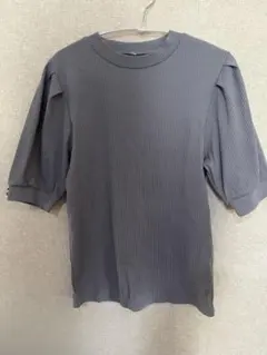 リブ素材 半袖シャツ　パープル ブルーＬサイズのサムネイル