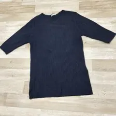 美品Honeysネイビー Vネック 五分丈リブニットLサイズ