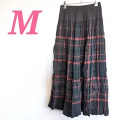 チェック柄 フレアスカート M ブラック オレンジ プリーツ 秋冬 可愛い