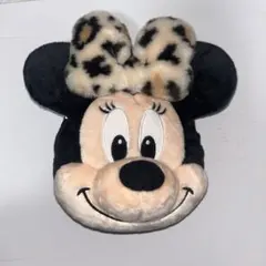 ミニーマウス顔型ポーチ ヒョウ柄リボン