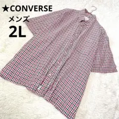 CONVERSE コンバース 半袖シャツ メンズ 赤系 チェック柄 綿/2Lのサムネイル