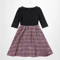 エフデ 異素材切り替えワンピース 無地✕ツイード素材 小さいサイズ 日本製