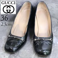 GUCCI グッチ 23 パンプス チャンキーヒール ガラスレザー ホースビット