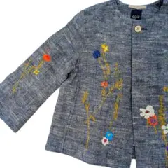 14万　45R 45rpm フラワー刺繍の綿麻ツイードボレロのサムネイル
