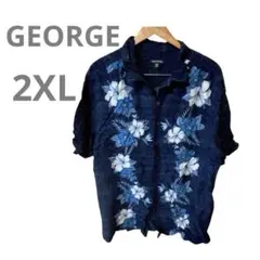 海外古着【GEORGE】✨ 花柄 ネイビー 2XL シャツ
