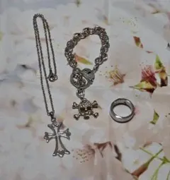 クロスネックレス ドクロ・手錠のブレスレット 指輪 セット