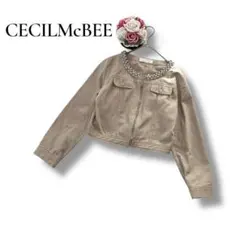 セシルマクビー レディース　ノーカラージャケット M ビジュー装飾 ベージュ系