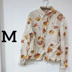 美品✨長袖シャツ【39】花柄オレンジ イエロー