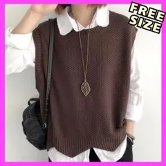 レディース ニットベスト ジレ フリーサイズ 重ね着 カジュアル 体型カバー 春