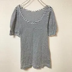 ships✨トップス【M】Tシャツ　ボーダー柄 半袖　Uネック　インナーのサムネイル