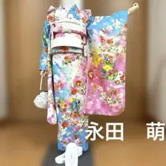 No.22 七五三　7歳 着物フルセット　　　永田萌　水色