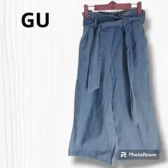 GU ジーユー 【S】ガウチョパンツ デニム 紐ベルト 春夏 シンプル ブルー