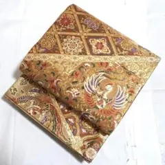 C 裂取秀麗文 金糸 花菱 華文 鳳凰 唐草唐花 六通 正絹 フォーマルな袋帯