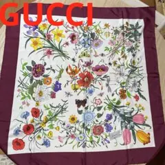 Gucci シルク スカーフ 花柄 ボルドー - メルカリ