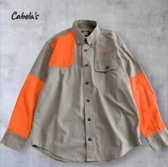 Cabela's カベラス 長袖シャツ ベージュ オレンジ切替 刺繍 ワーク